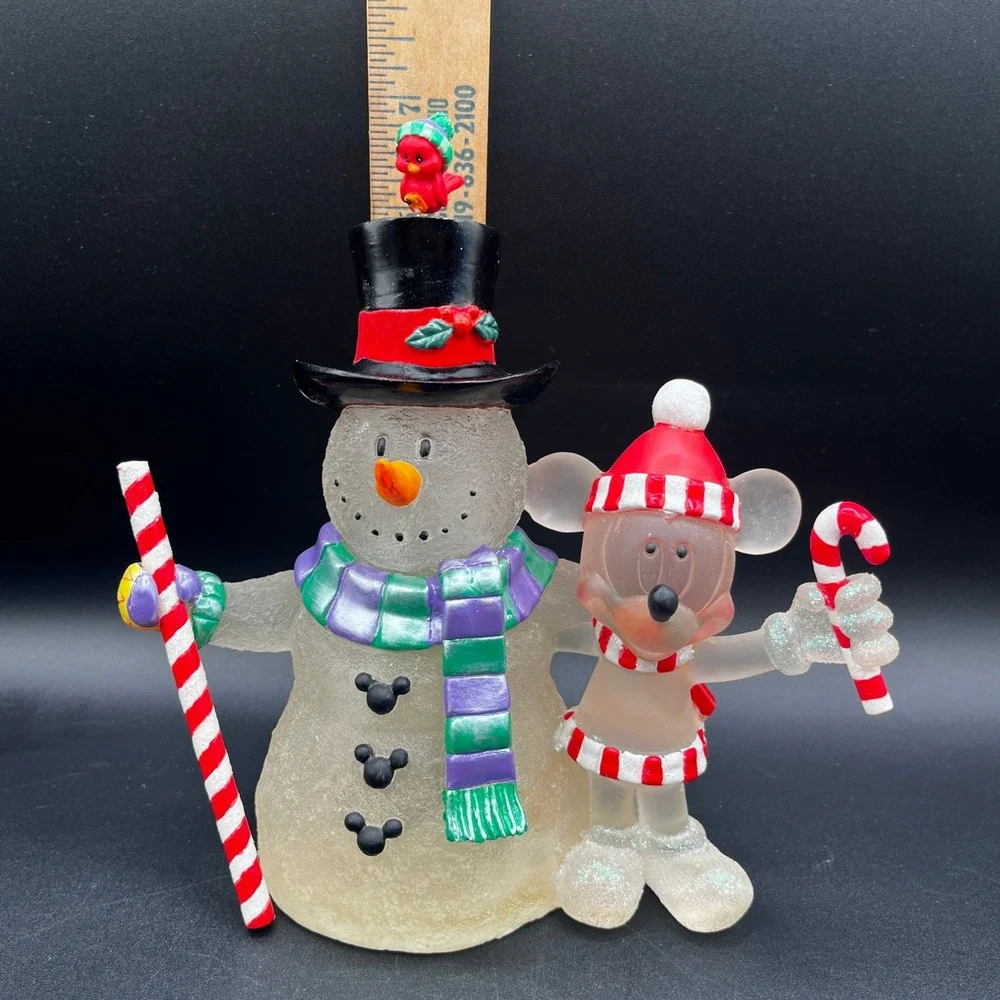 Disney Snowman Mickey Mouse Christmas Figurine Frosted Acrylic Holiday 6.75